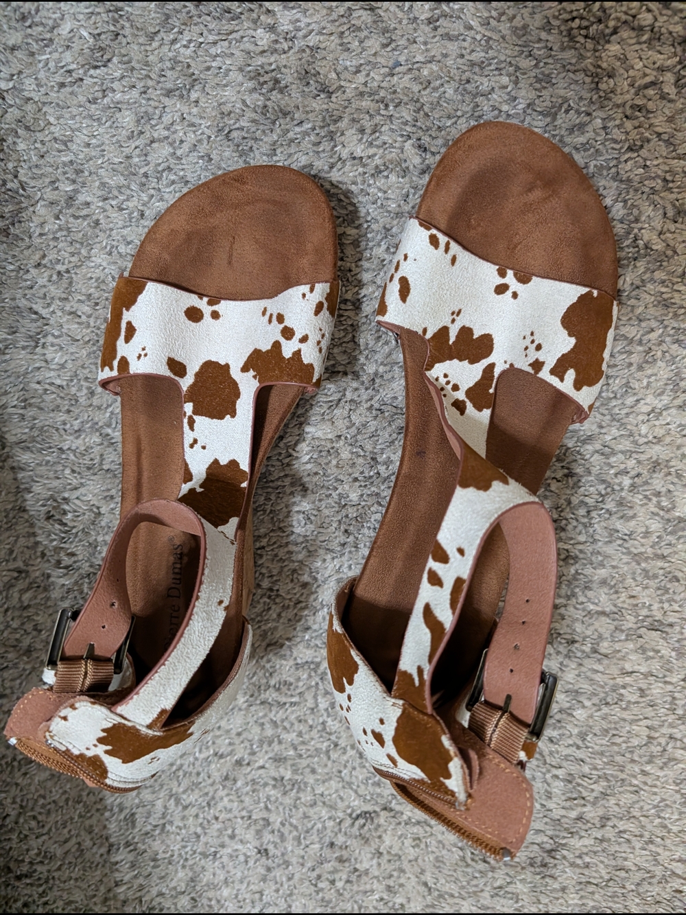 Brown and White Cowprint Open-Toe Women's Sandals